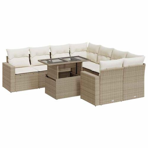 Sofasæt til haven 9 dele med hynder polyrattan beige