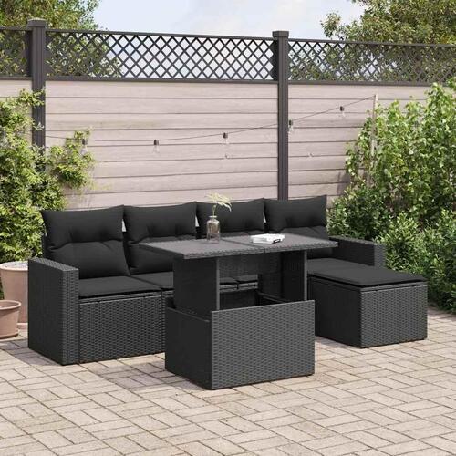 Sofasæt til haven 6 dele med hynder polyrattan sort