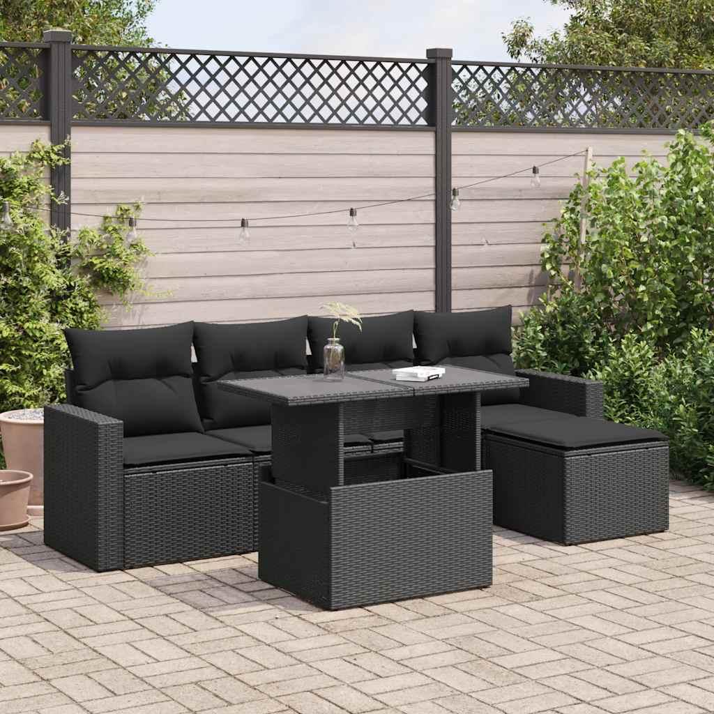 Sofasæt til haven 6 dele med hynder polyrattan sort