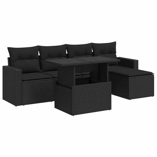 Sofasæt til haven 6 dele med hynder polyrattan sort