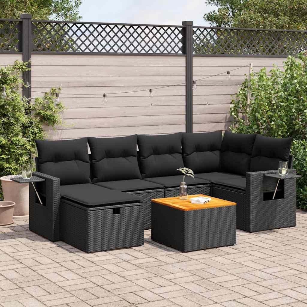 Sofasæt til haven 7 dele med hynder polyrattan sort