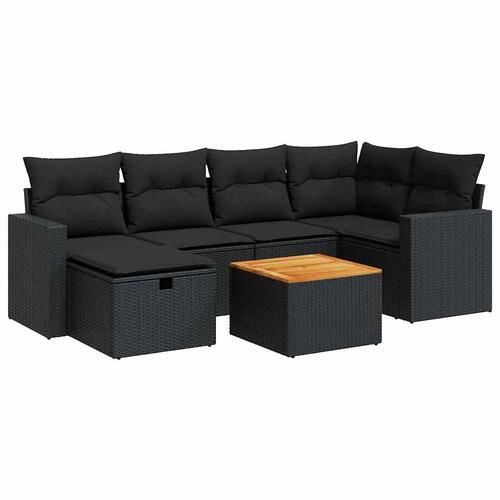 Sofasæt til haven 7 dele med hynder polyrattan sort