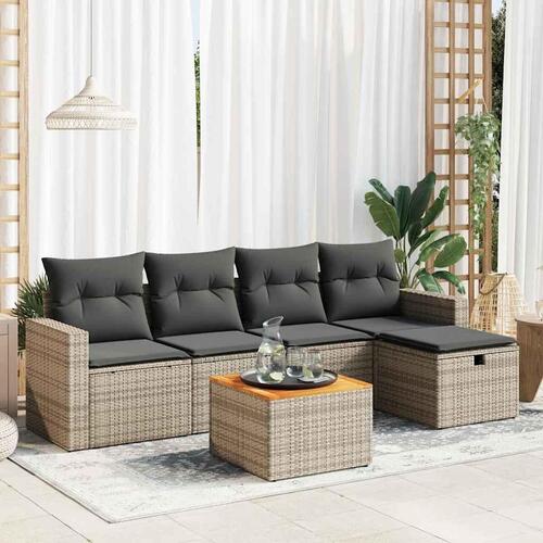 Sofasæt til haven 6 dele med hynder polyrattan grå
