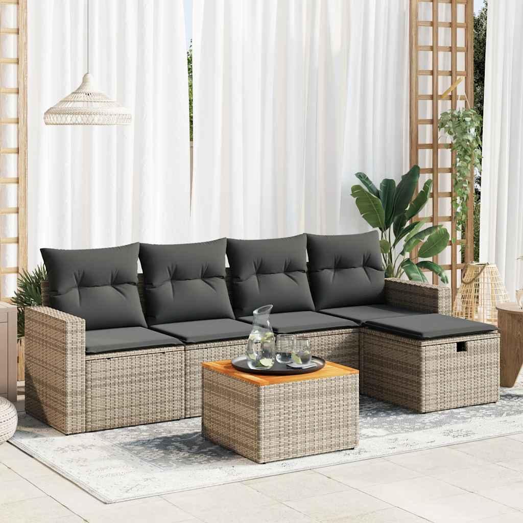 Sofasæt til haven 6 dele med hynder polyrattan grå