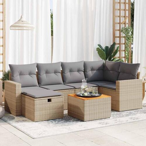 Sofasæt til haven 7 dele med hynder polyrattan beige