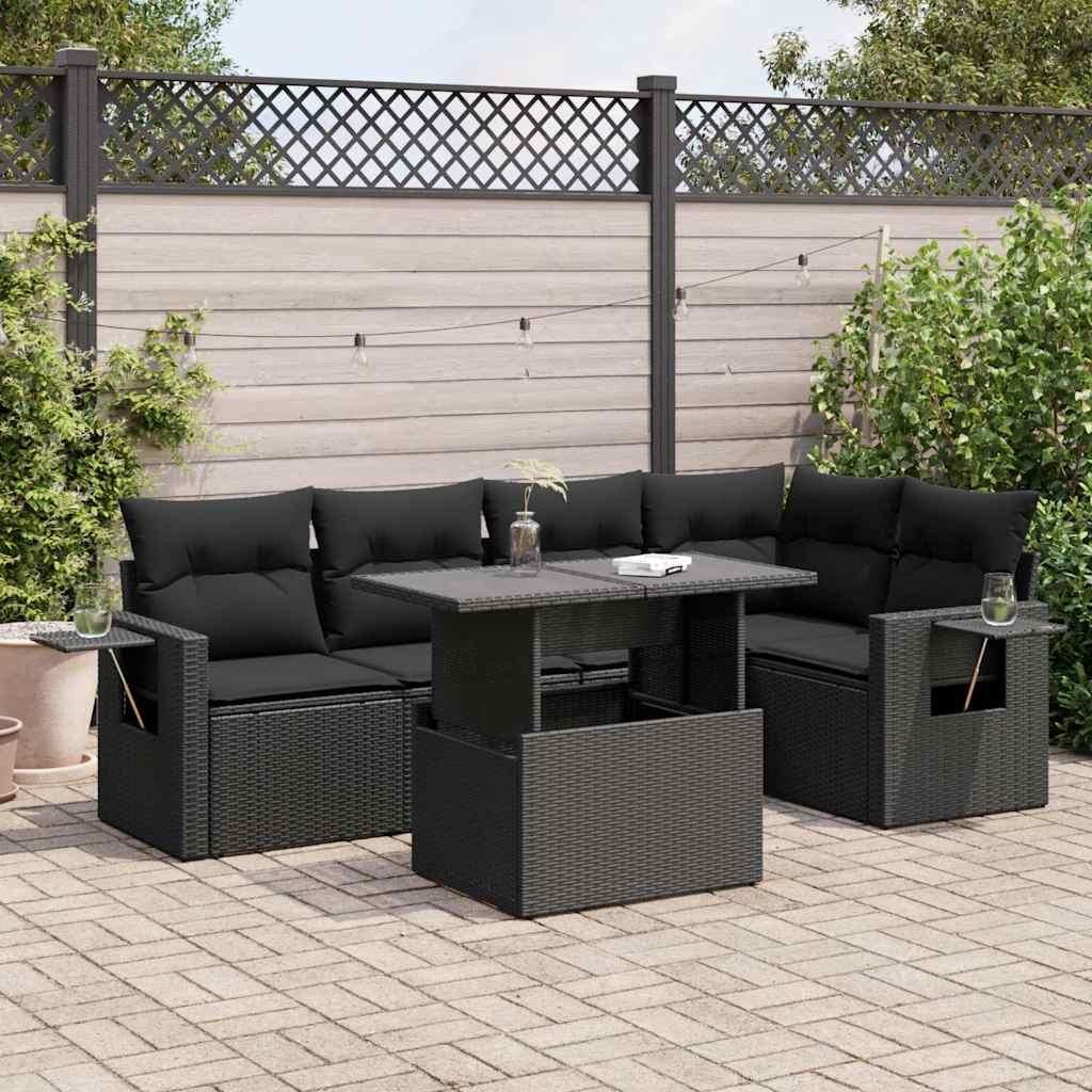 Sofasæt til haven 6 dele med hynder polyrattan sort