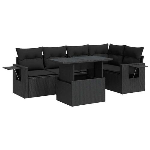 Sofasæt til haven 6 dele med hynder polyrattan sort