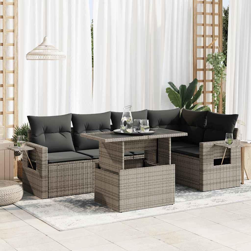 Sofasæt til haven 6 dele med hynder polyrattan grå