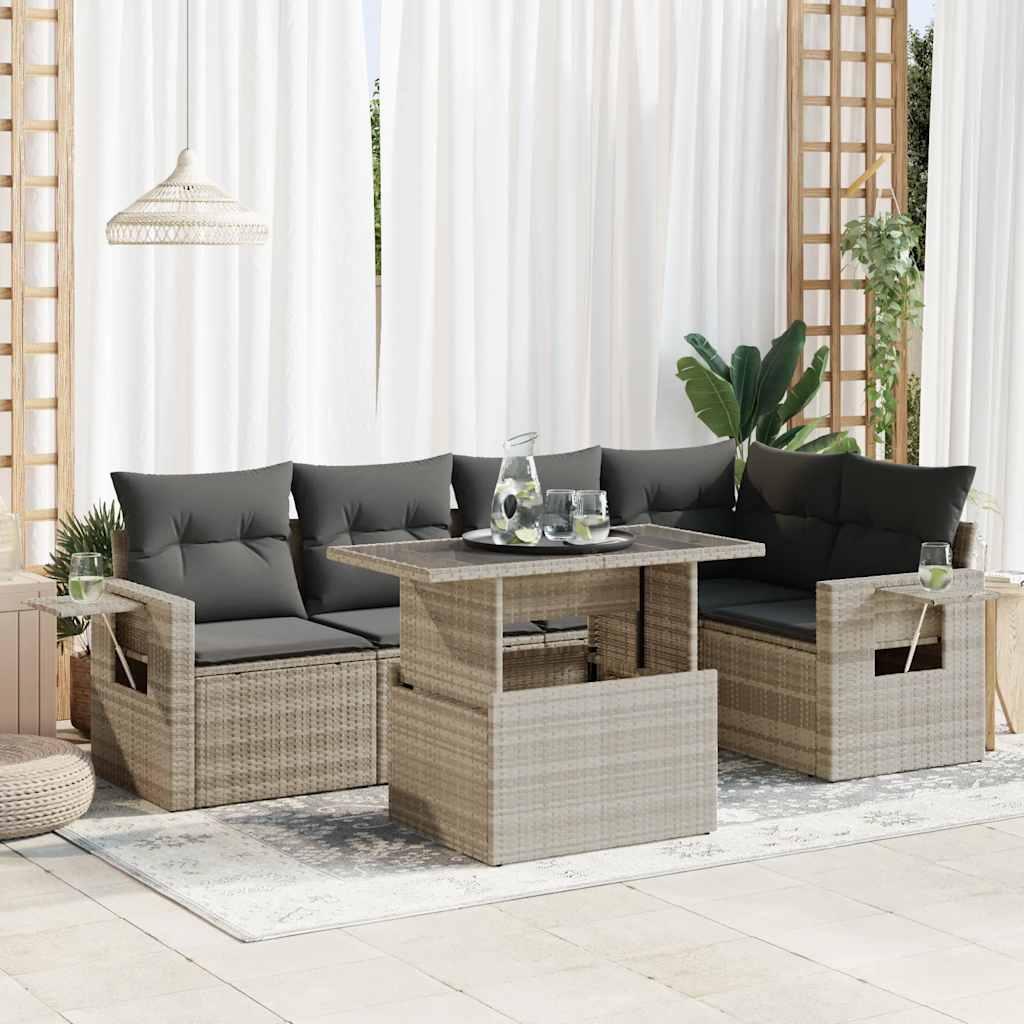 Sofasæt til haven 6 dele med hynder polyrattan lysegrå