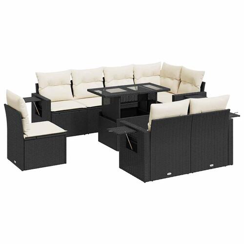 Sofasæt til haven 9 dele med hynder polyrattan sort