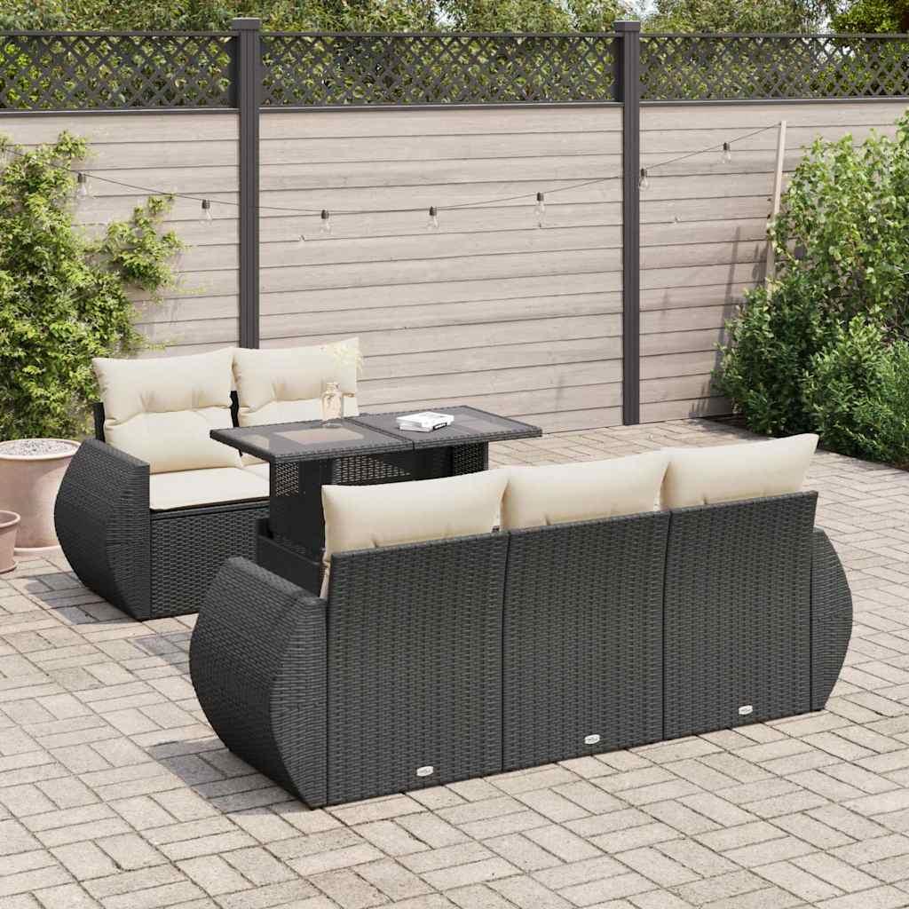 Sofasæt til haven i polyrattan - 6 dele med hynder, sort