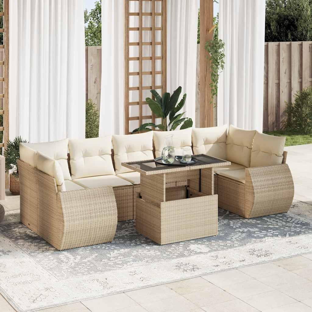 Sofasæt til haven 8 dele med hynder polyrattan beige