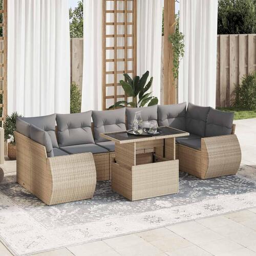 Sofasæt til haven 8 dele med hynder polyrattan beige