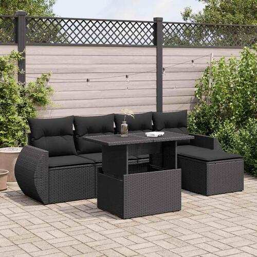 Sofasæt til haven 6 dele med hynder polyrattan sort
