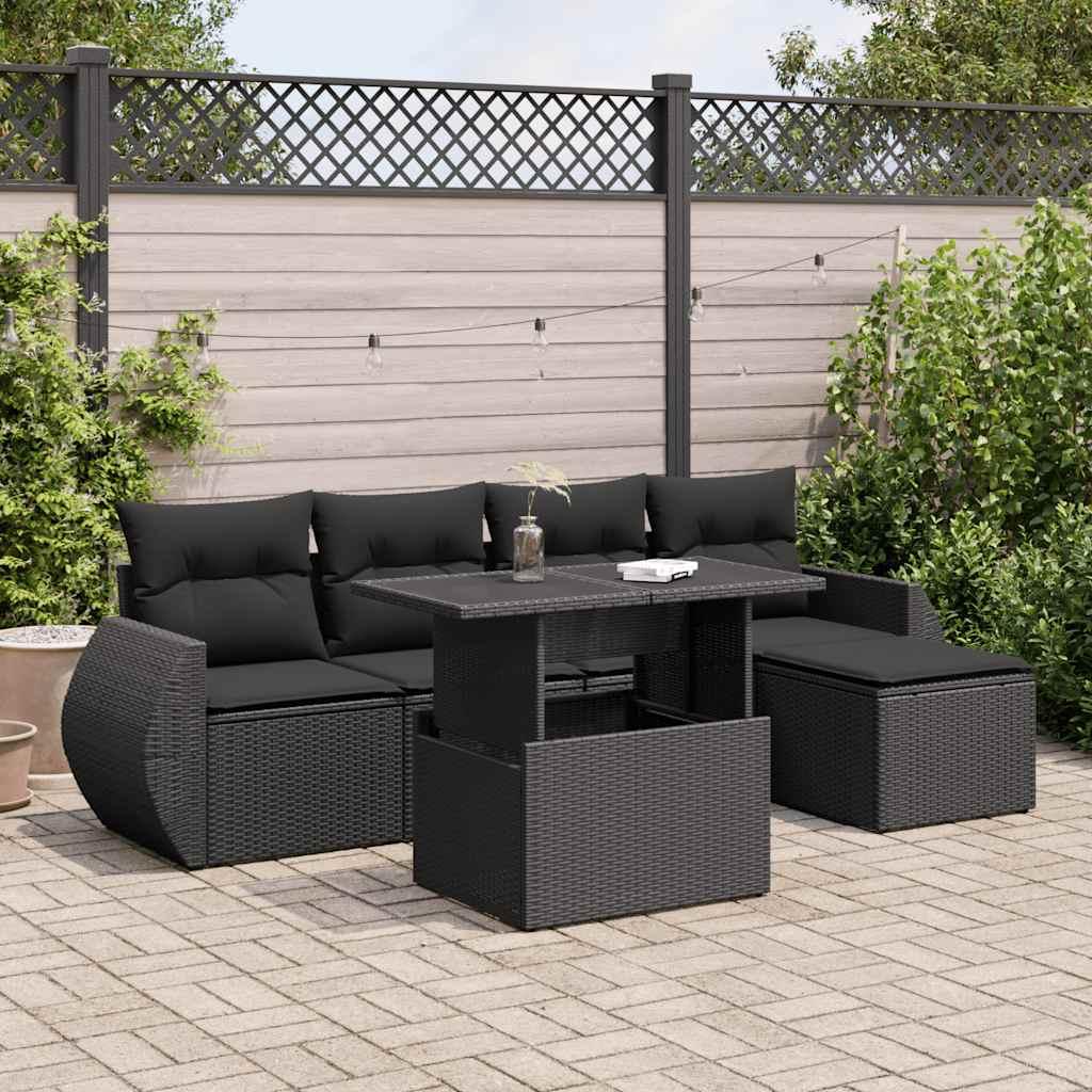 Sofasæt til haven 6 dele med hynder polyrattan sort