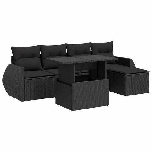 Sofasæt til haven 6 dele med hynder polyrattan sort