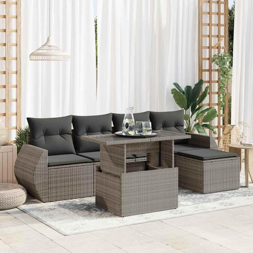 Sofasæt til haven 6 dele med hynder polyrattan grå