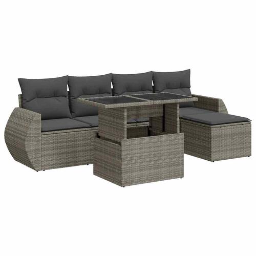 Sofasæt til haven 6 dele med hynder polyrattan grå