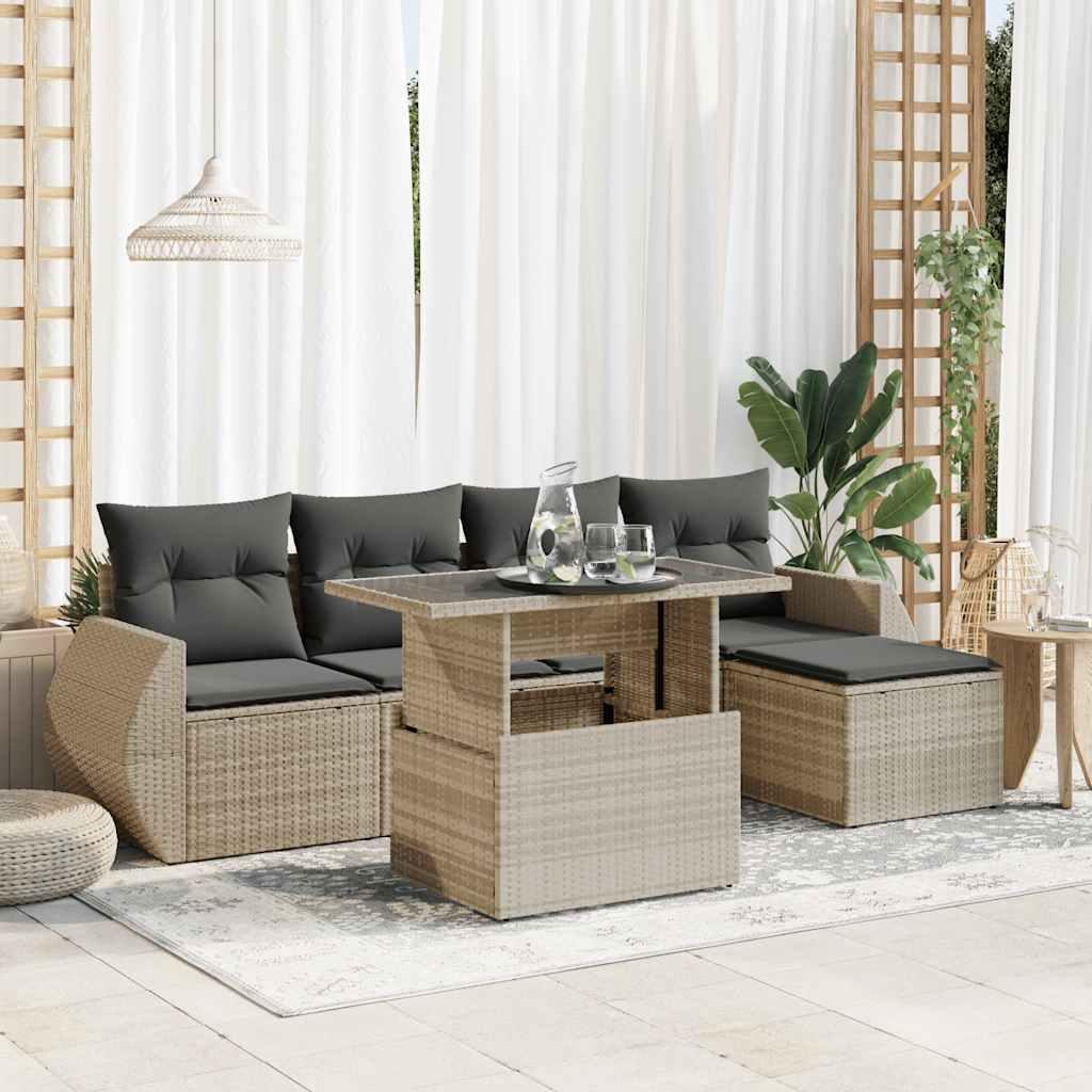 Sofasæt til haven 6 dele med hynder polyrattan lysegrå