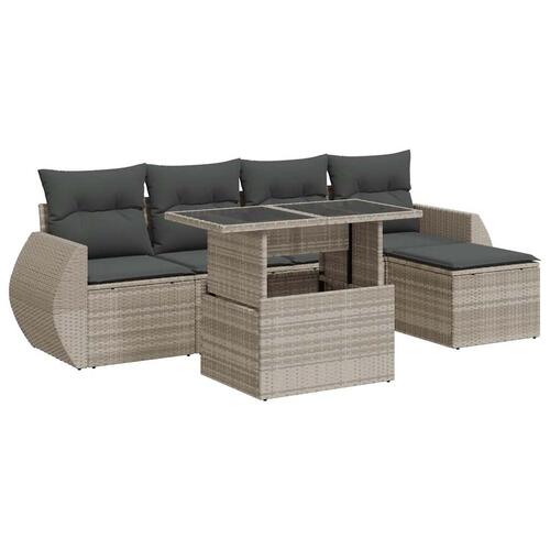 Sofasæt til haven 6 dele med hynder polyrattan lysegrå