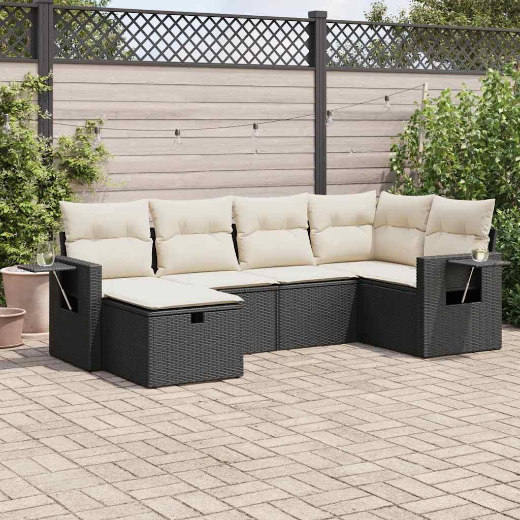 Sofasæt til haven 6 dele med hynder polyrattan sort