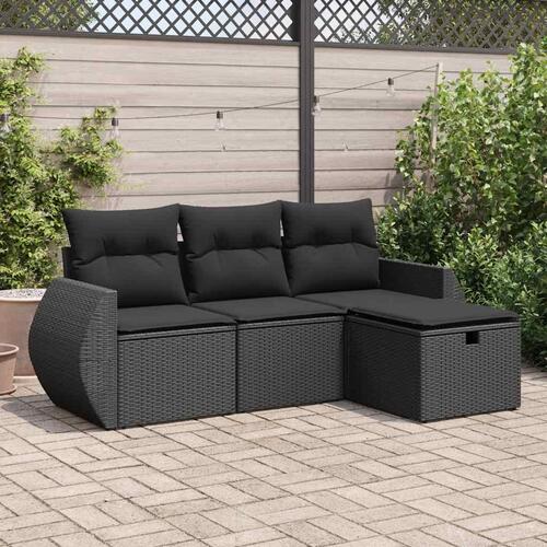 Sofasæt til haven 4 dele med hynder polyrattan sort