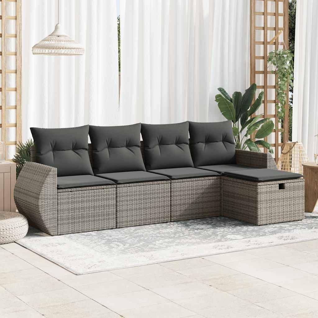 Sofasæt 5 dele med hynder polyrattan grå