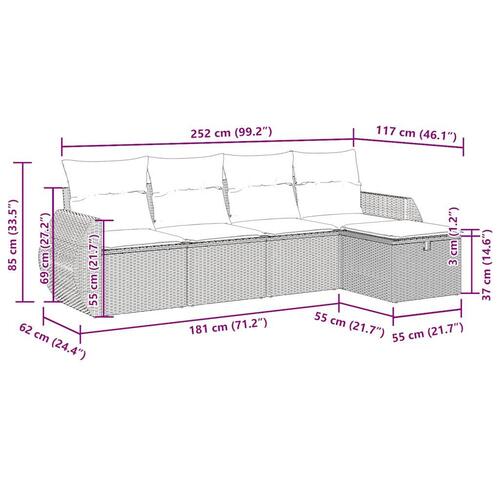 Sofasæt 5 dele med hynder polyrattan grå