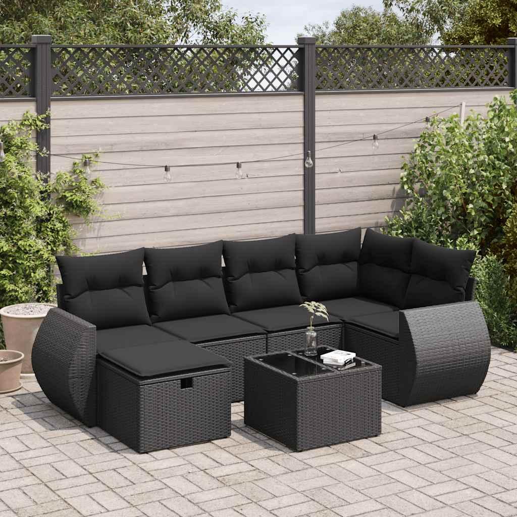 Sofasæt til haven 7 dele med hynder polyrattan sort