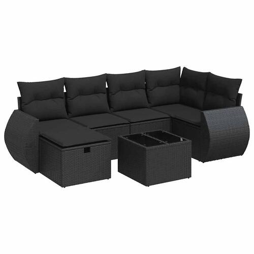 Sofasæt til haven 7 dele med hynder polyrattan sort
