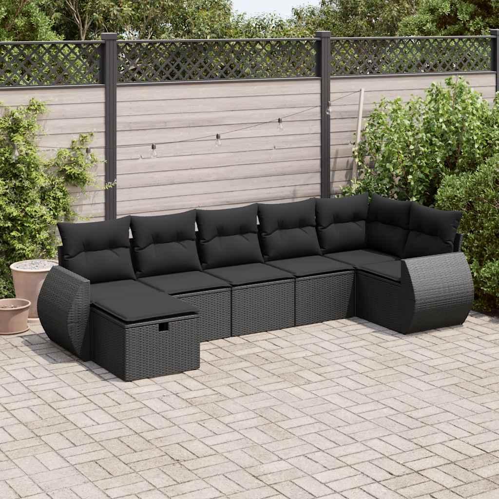 Sofasæt til haven 7 dele med hynder polyrattan sort