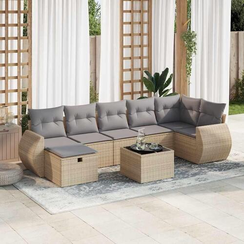 Sofasæt til haven 8 dele med hynder polyrattan beige