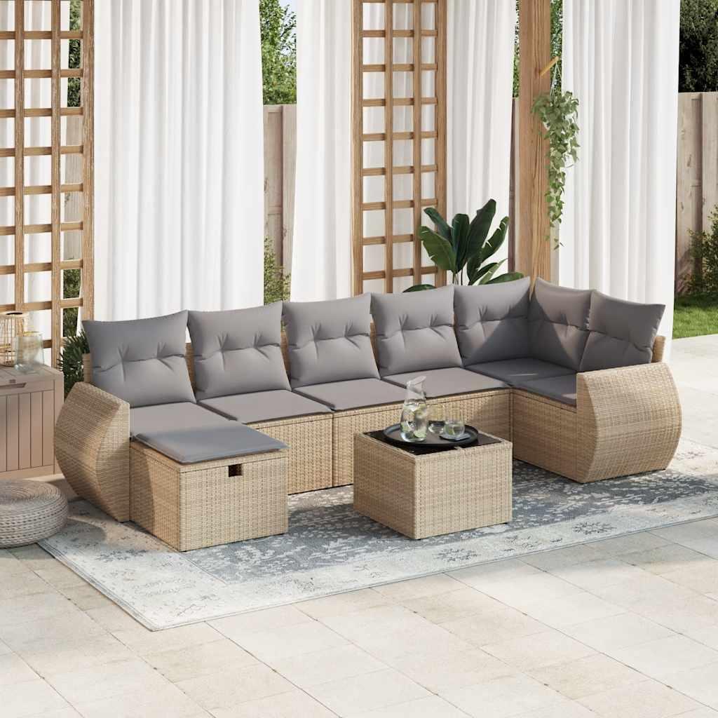 Sofasæt til haven 8 dele med hynder polyrattan beige
