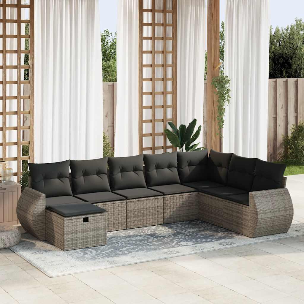 Sofasæt til haven 8 dele med hynder polyrattan grå