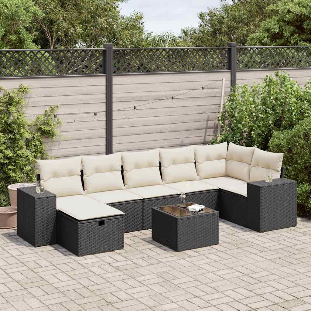 Havesofasæt i polyrattan - 8 dele med hynder, sort billede