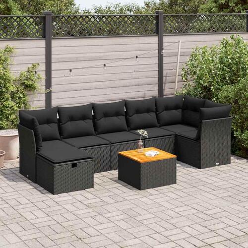 Sofasæt til haven 8 dele med hynder polyrattan sort