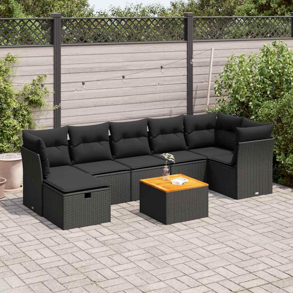 Sofasæt til haven 8 dele med hynder polyrattan sort