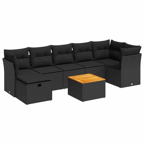 Sofasæt til haven 8 dele med hynder polyrattan sort