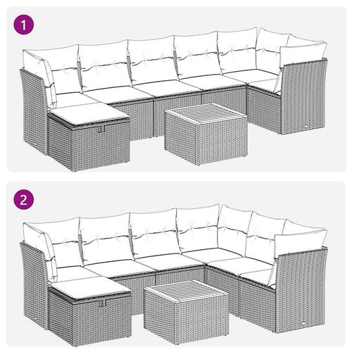 Sofasæt til haven 8 dele med hynder polyrattan sort