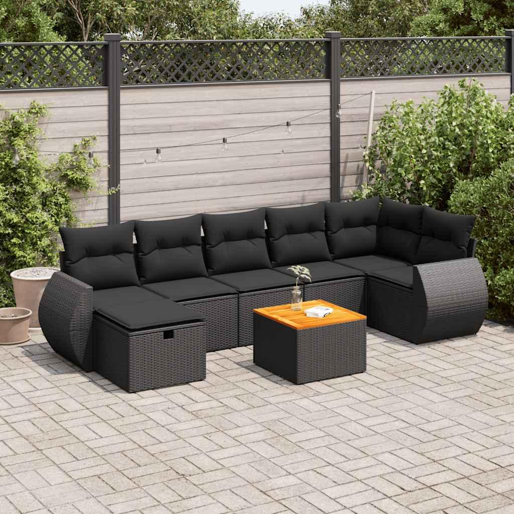 Sofasæt til haven 8 dele med hynder polyrattan sort