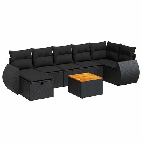 Sofasæt til haven 8 dele med hynder polyrattan sort