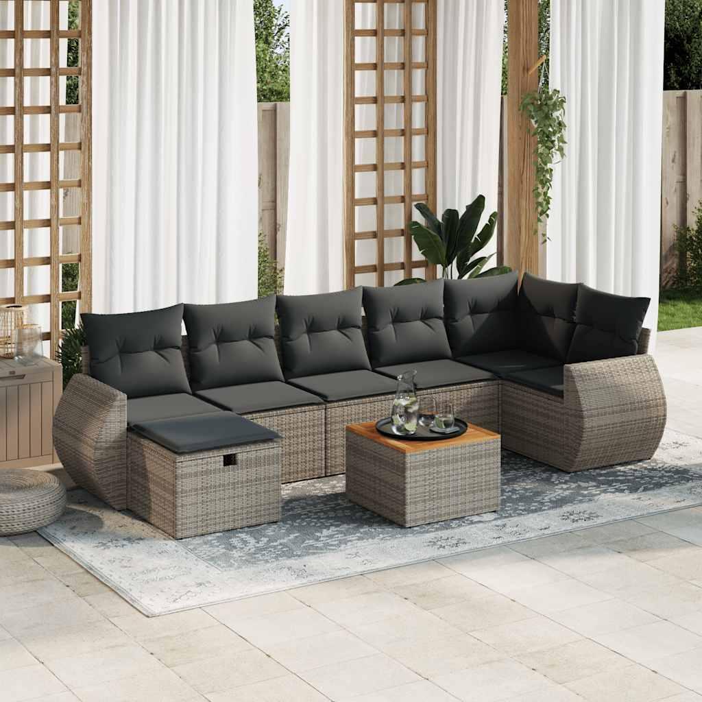 Sofasæt til haven 8 dele med hynder polyrattan grå