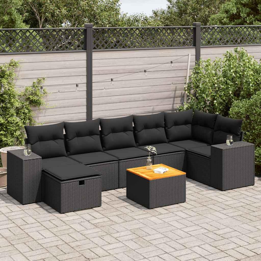 Sofasæt til haven 8 dele med hynder polyrattan sort