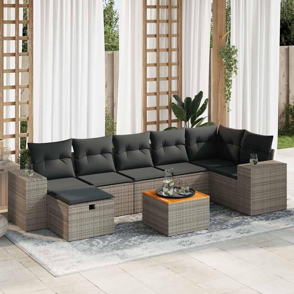 Sofasæt til haven 8 dele med hynder polyrattan grå