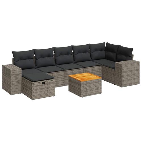Sofasæt til haven 8 dele med hynder polyrattan grå
