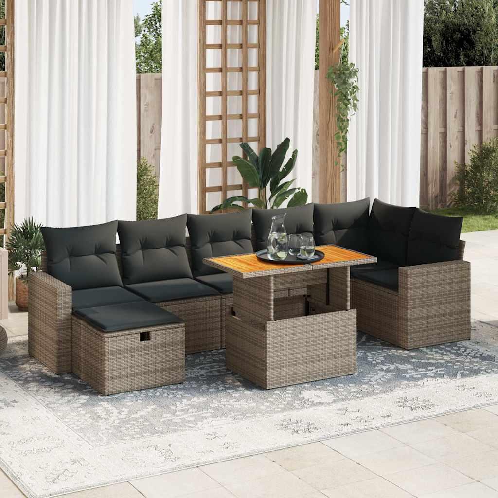 Sofasæt 5 dele med hynder polyrattan akacietræ grå billede