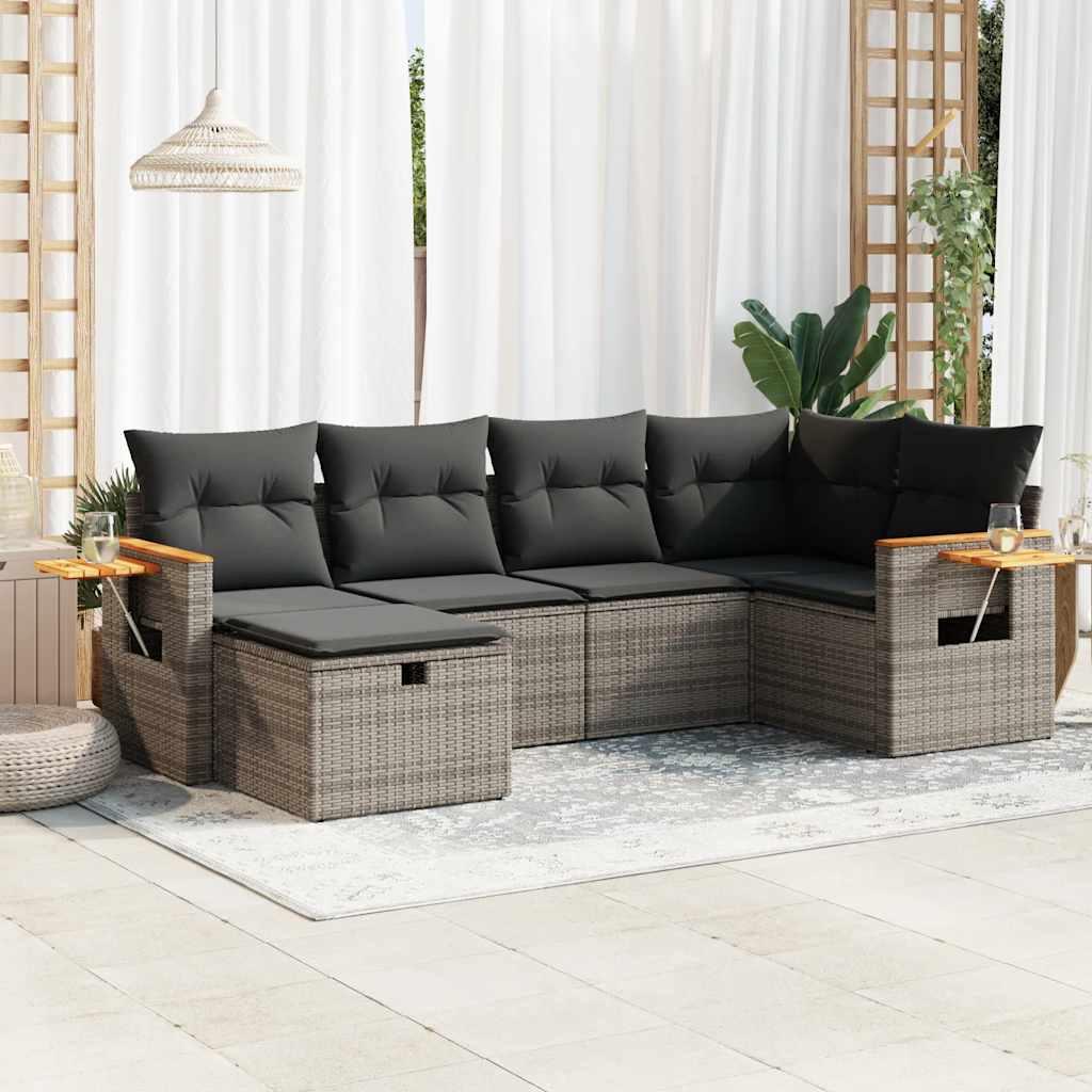 Sofasæt til haven 6 dele med hynder polyrattan grå