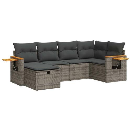 Sofasæt til haven 6 dele med hynder polyrattan grå