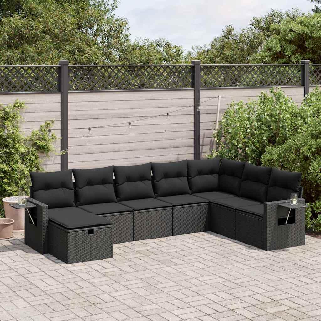 Sofasæt til haven 8 dele med hynder polyrattan sort