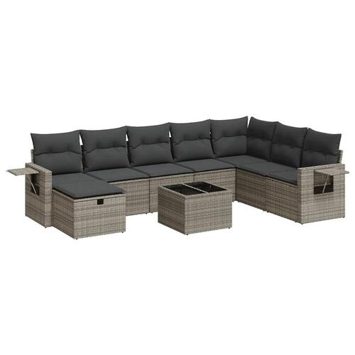 Sofasæt til haven 9 dele med hynder polyrattan grå